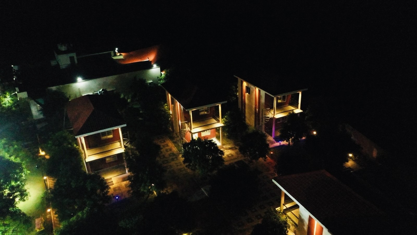 Illuminated Villas at Night